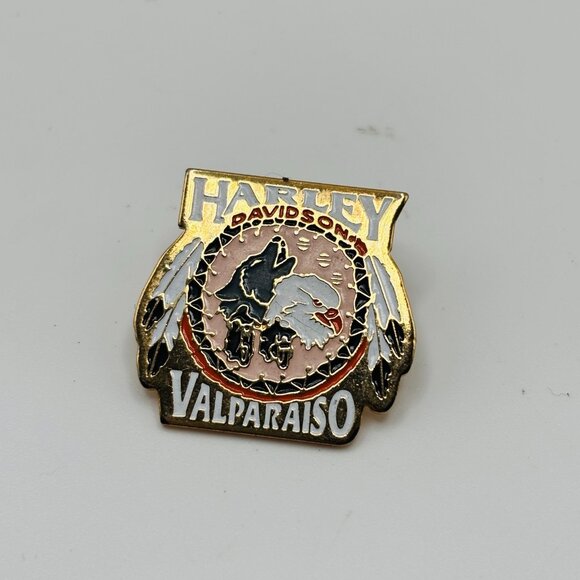 Harley Davidson Valparaiso Enamel Pin 1988 RKS Brass Eagle Motorcycle Badge VTG - Picture 1 of 3